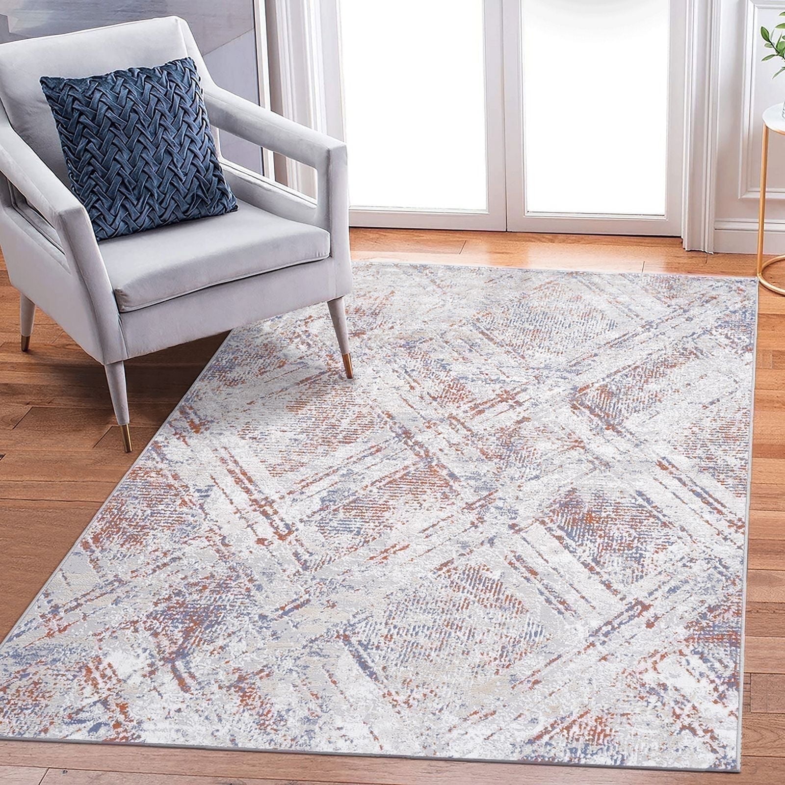 Blue and Beige Abstract Rectangular Synthetic Area Rug