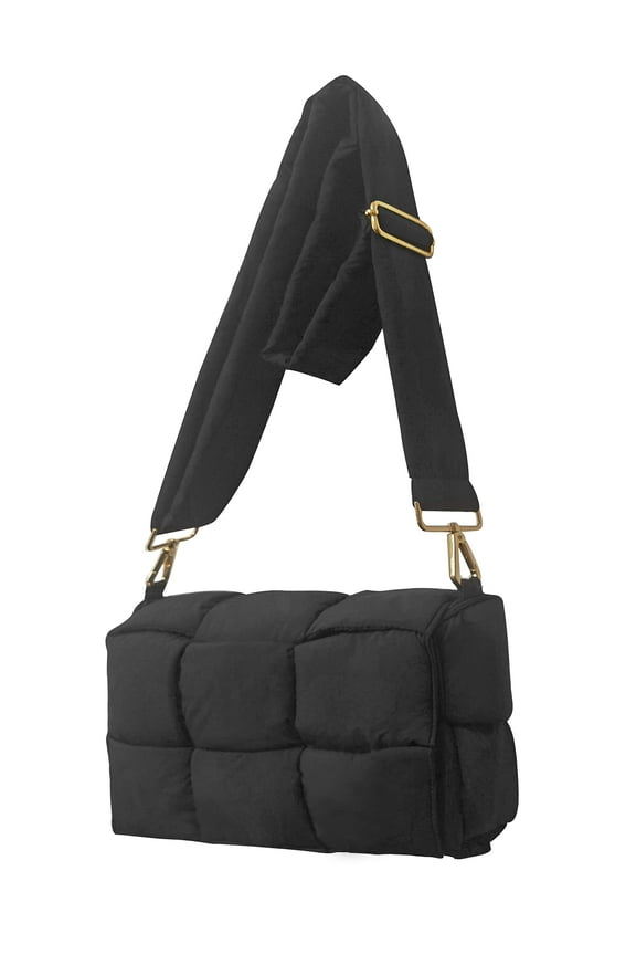 Light Weight Cotton Padded Handbag Puffer Shoulder Bag(Black)