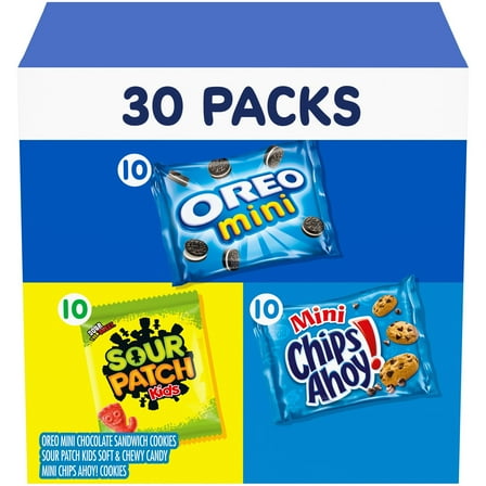 Nabisco Cookies & Candy Variety Pack, SOUR PATCH KIDS, OREO and CHIPS AHOY!, 30 Snack Packs