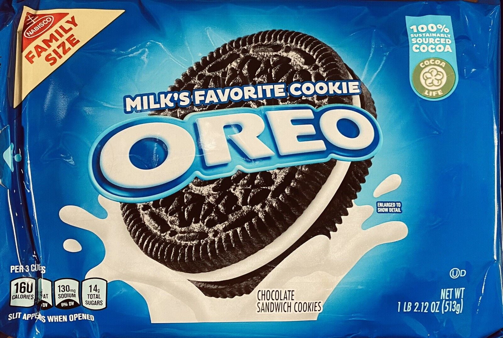 NABISCO OREO Vanilla Creme FAMILY SIZE Chocolate Sandwich Cookies 1 lb