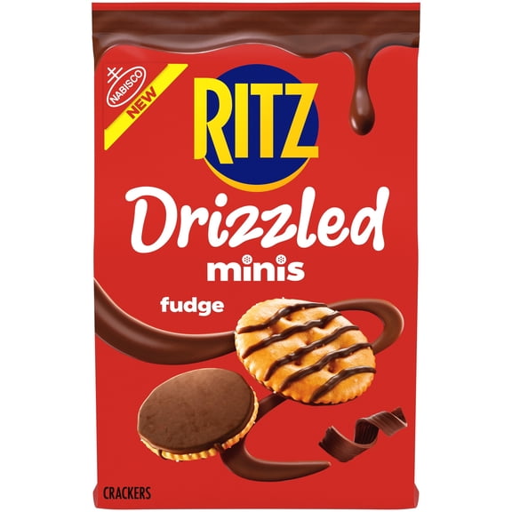RITZ Drizzled Minis Fudge Crackers, Snacks for Kids and Adults, Party Snacks, 8 oz