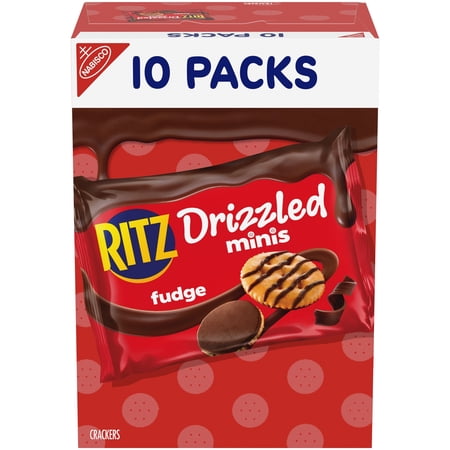 RITZ Drizzled Minis Fudge Crackers, Lunch Snacks for Kids and Adults, 10 Snack Packs
