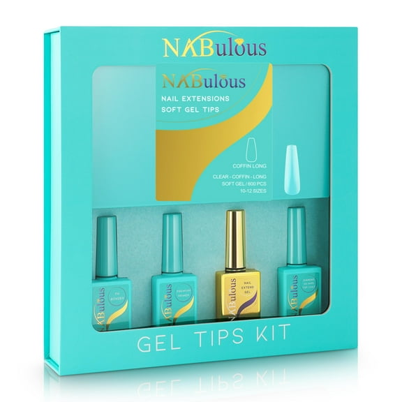 NABulous™ Clear Coffin Long Soft Gel Nail Starter Kit | Professional Nail Kit | Long Length Full Cover Nail Tips | DIY Manicure Essentials (Coffin Long)