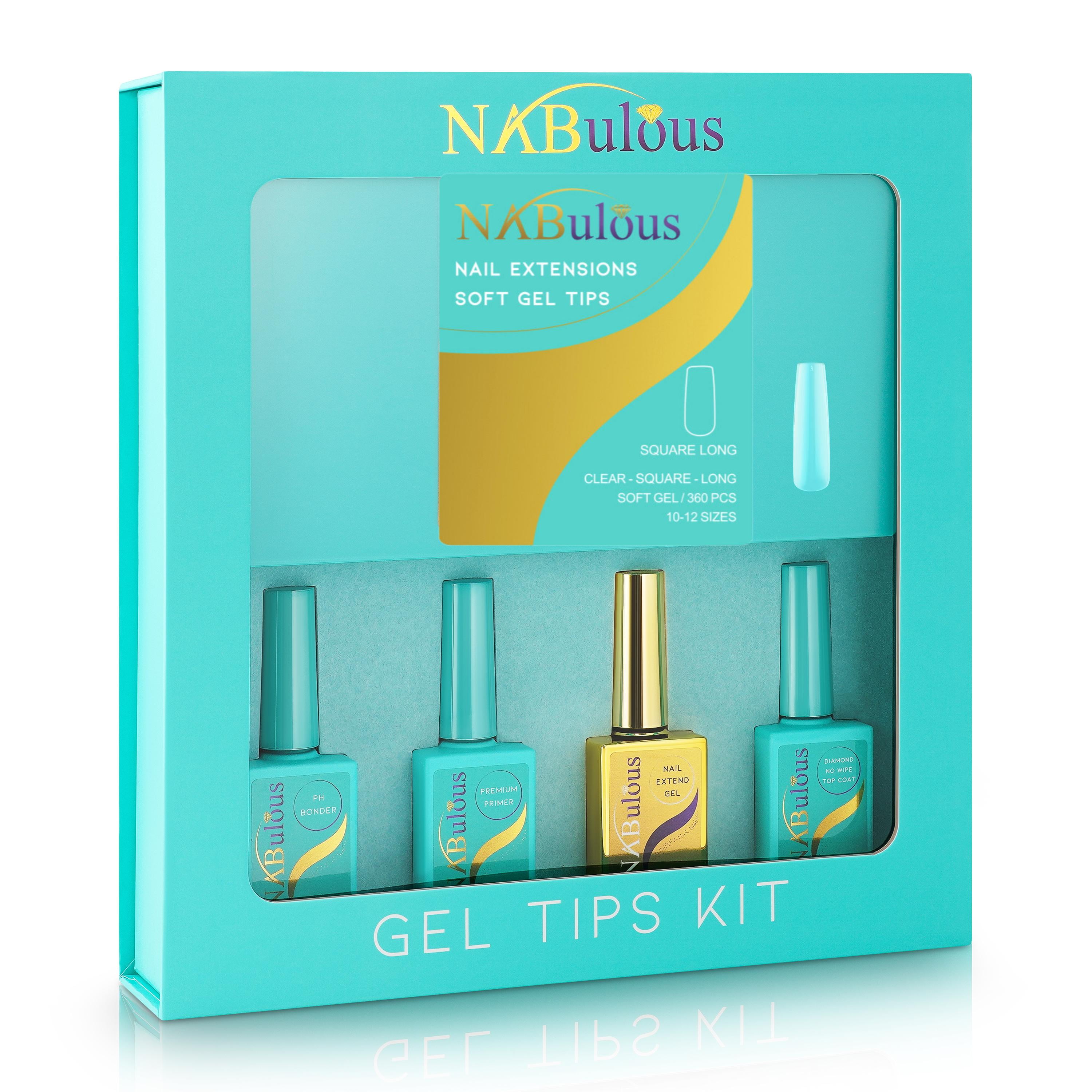 NABulous™ Clear Square Long Soft Gel Nail Starter Kit | Professional Nail Kit | Long Length Full Cover Nail Tips | DIY Manicure Essentials (Square Long)
