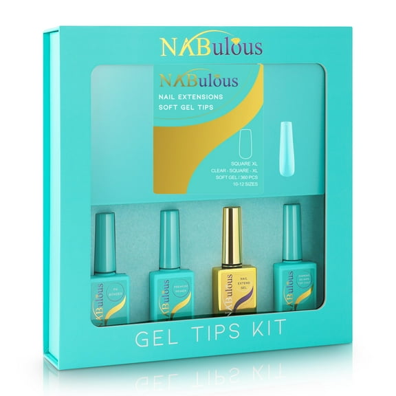NABulous Clear Square XL Extra Long Soft Gel Nail Starter Kit | Professional Nail Kit | Extra Long XL Full Cover Nail Tips | DIY Manicure Essentials (Square XL)