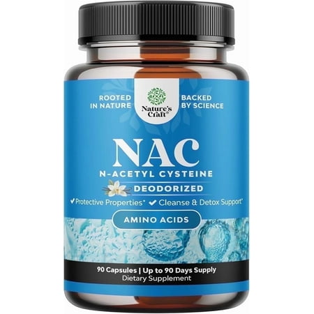 Natures Craft Vanilla NAC Supplement, N Acetyl Cysteine Amino Acid Capsules for Lung and Liver Support, 90 Ct
