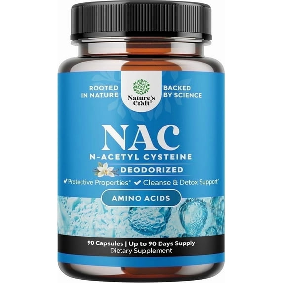 Natures Craft Vanilla NAC Supplement, N Acetyl Cysteine Amino Acid Capsules for Lung and Liver Support, 90 Ct