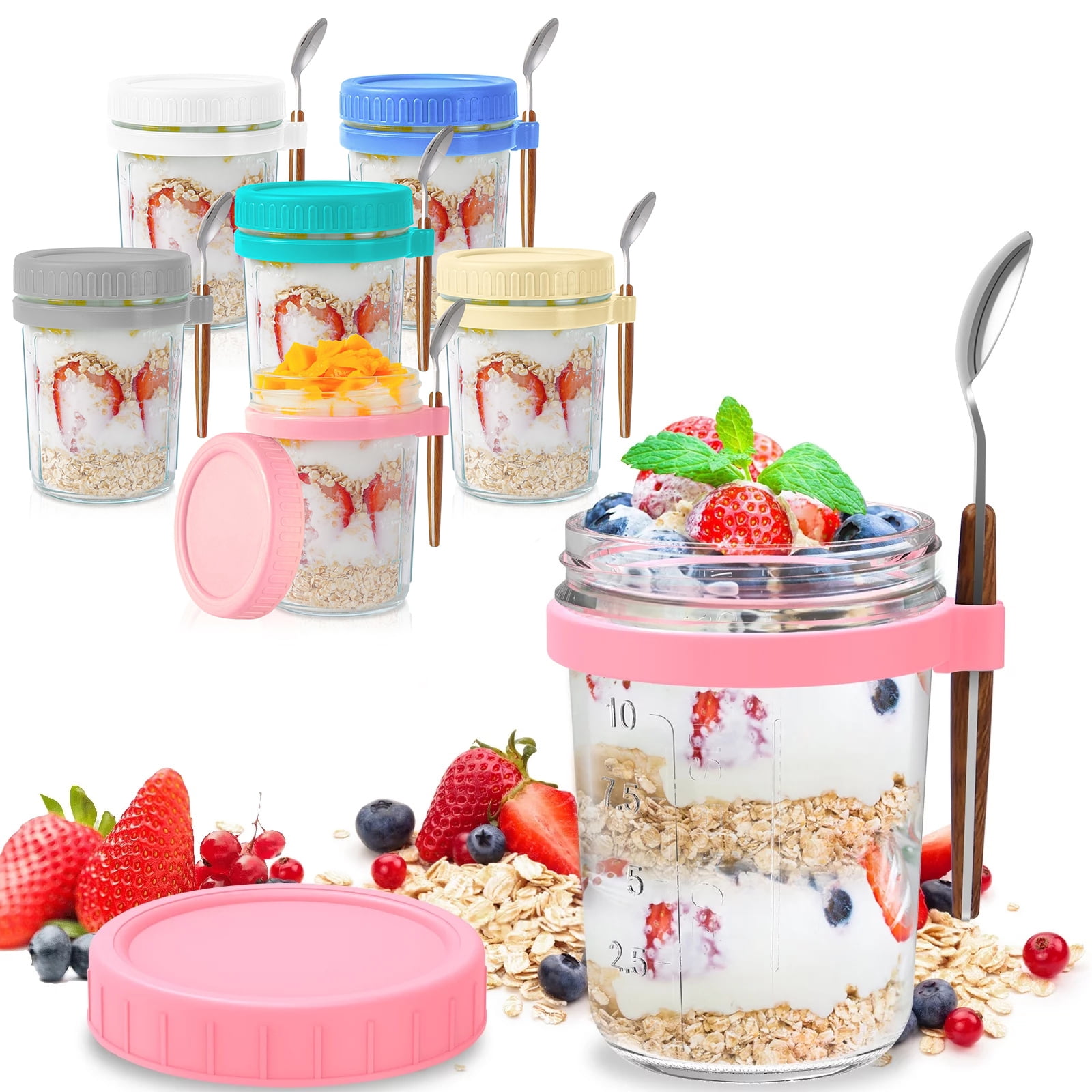 Overnight Oats Containers With Lids,16oz Glass Jars With Lids