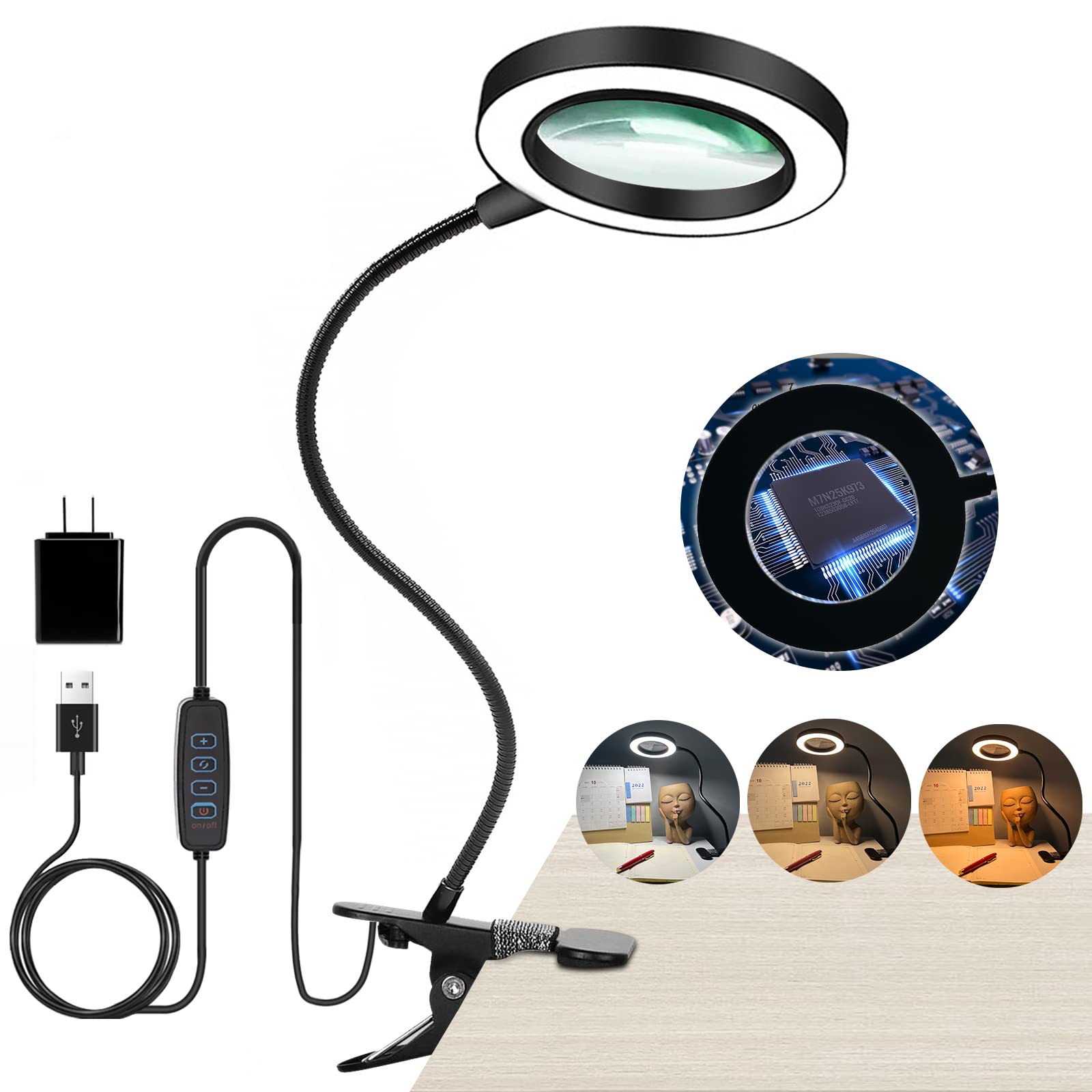 Magnifying Glass Crafts Desk Lamp 5X & 10X Magnifier with 40 LED Lights