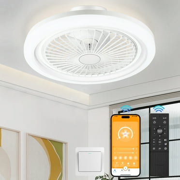 NACATIN 19.29 inch Casual LED Flush Mount Bladeless Ceiling Fan with Remote