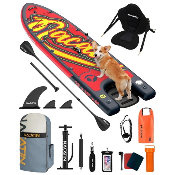 NACATIN Inflatable Dog Paddle Board 2-in-1 Dog SUP with Built-In Ramp & Kayak Seat
