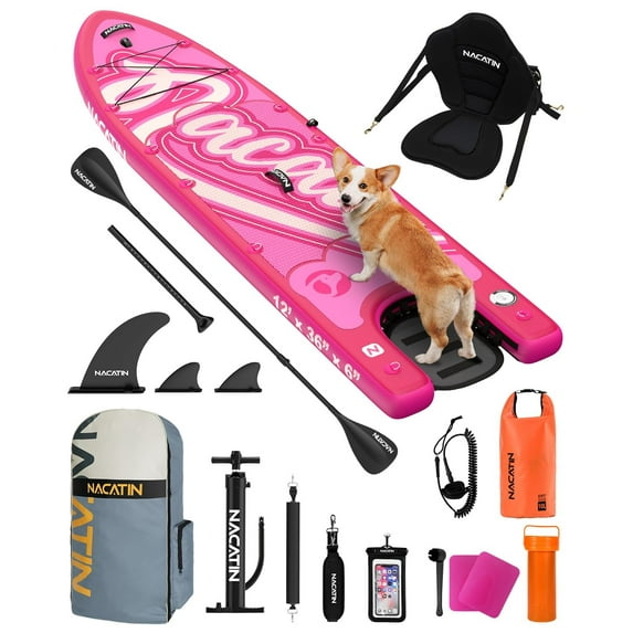 NACATIN Inflatable Dog Paddle Board 2-in-1 Dog SUP with Built-In Ramp & Kayak Seat