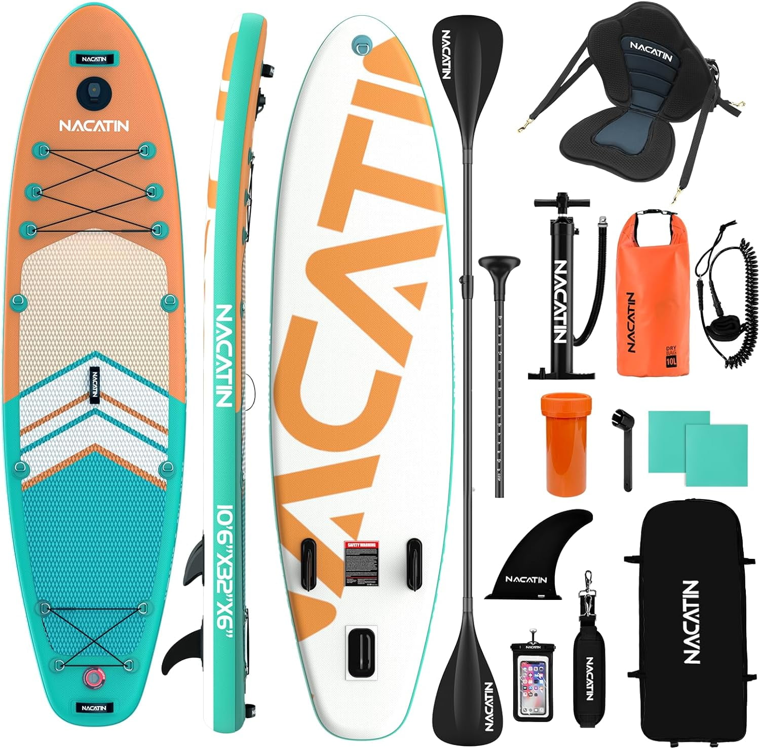NACATIN Inflatable Stand Up Paddle Board with Kayak Seat,10