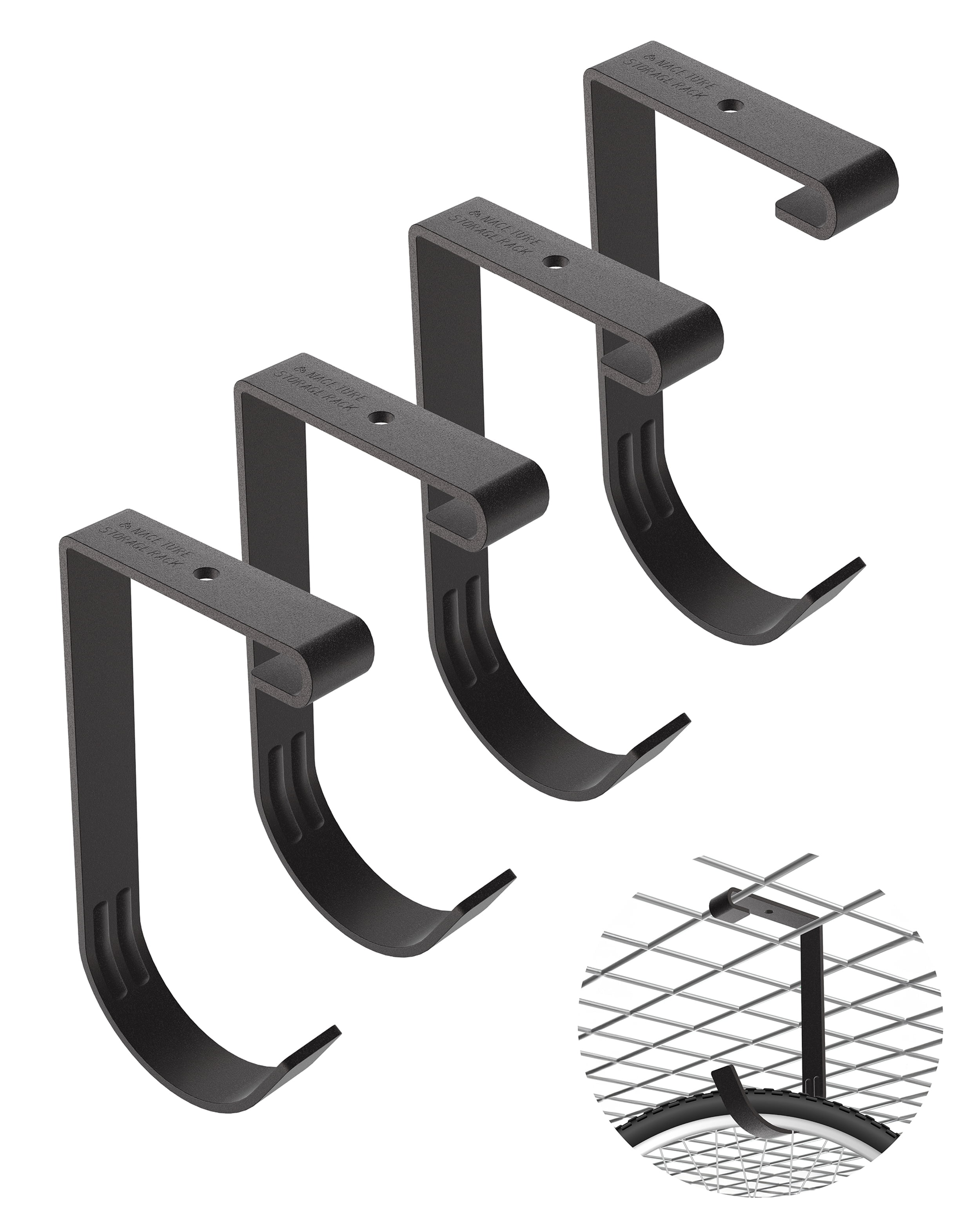 Heavy Duty Black Steel Garage Ceiling Mount Hooks, 4 Pack
