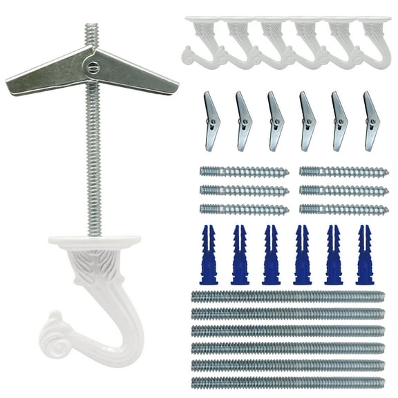 NACETURE Ceiling Hooks for Hanging Plants 6 Pcs White Plant Hooks for Hanging Baskets Outdoor or Indoor - Swag Hook for Ceiling with Toggle Hooks for Hanging Lights, Flower Install Screw in Hooks