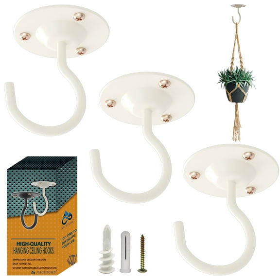 NACETURE Ceiling Hooks for Hanging Plants White 3 Pcs, Plant Hanger Indoor