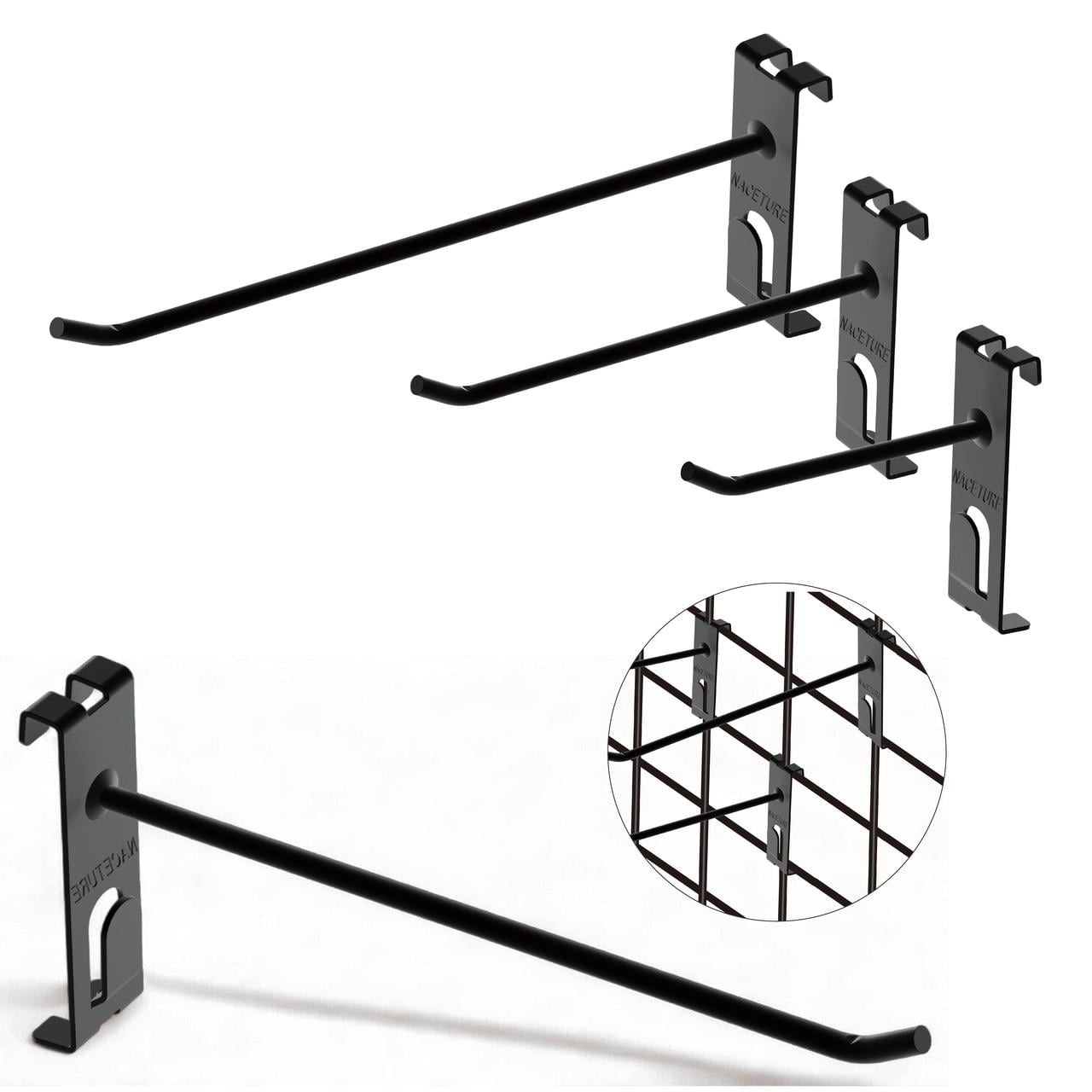 NACETURE Double Gridwall Hooks- 30 Pcs Display Hooks for Grid Wall Panel- Grid Wall Hooks 4/6/8 inch with Extra Hook On The Bottom- Durable Peg Hook Wall Grid Panel Hooks for Hanging