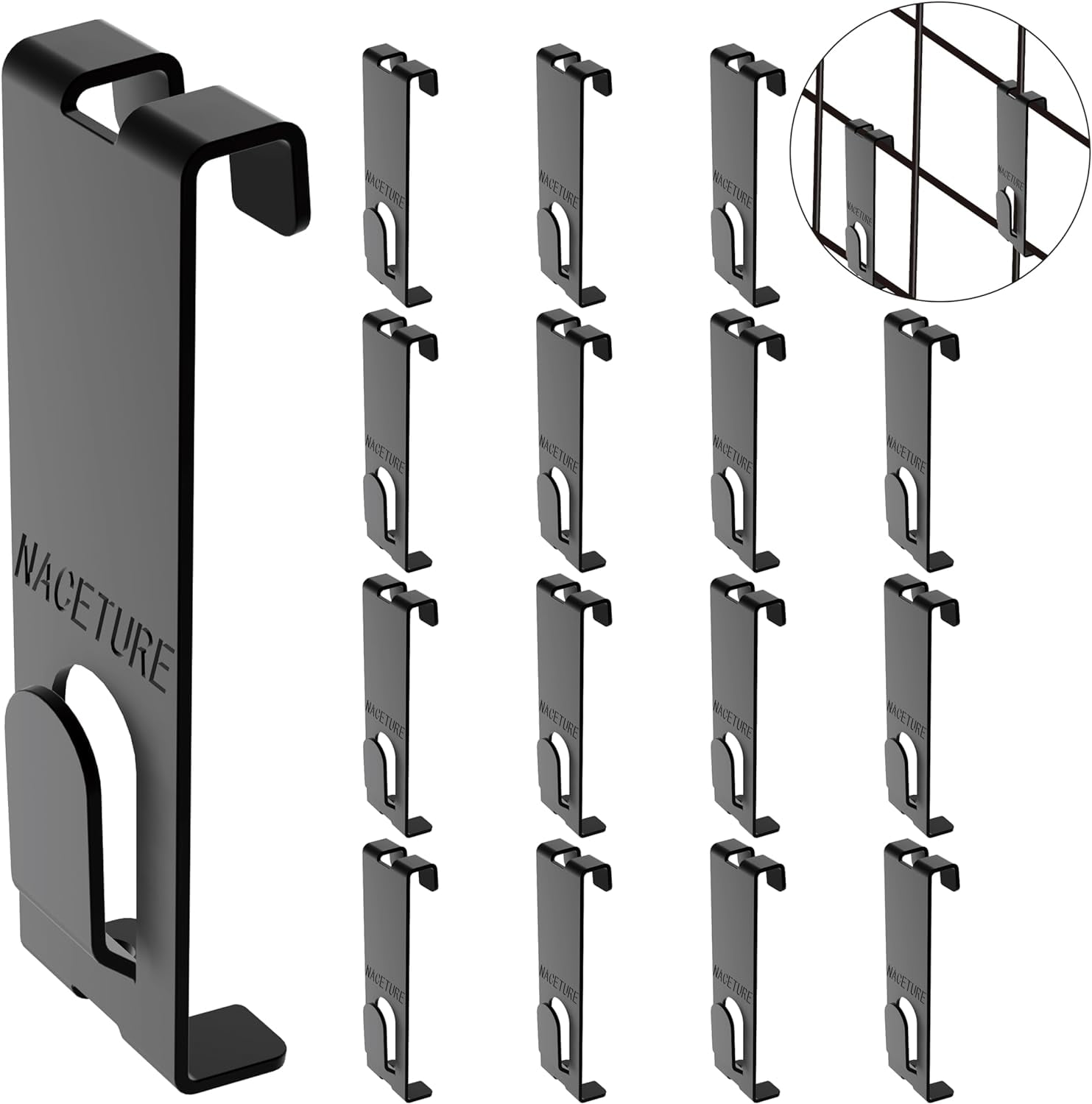 NACETURE Gridwall Hooks- 16 Pcs Display Hooks for Grid Wall Panel- Grid Wall Hooks with Extra Hook On The Bottom- Durable Wall Grid Panel Hooks for Hanging Retail- Peg Hooks for Gridwall