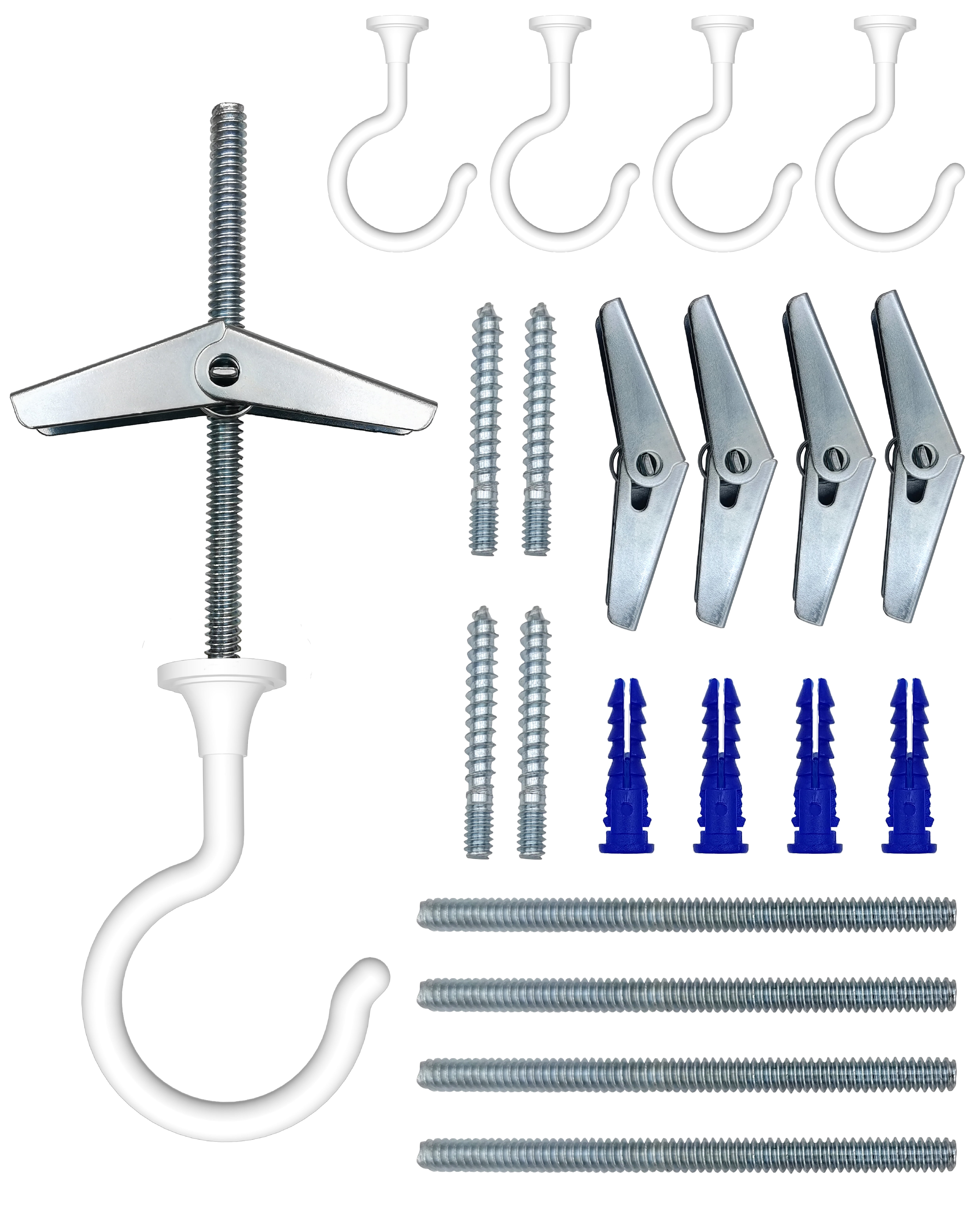 White Heavy Duty Zinc Alloy Ceiling and Wall Hooks Set