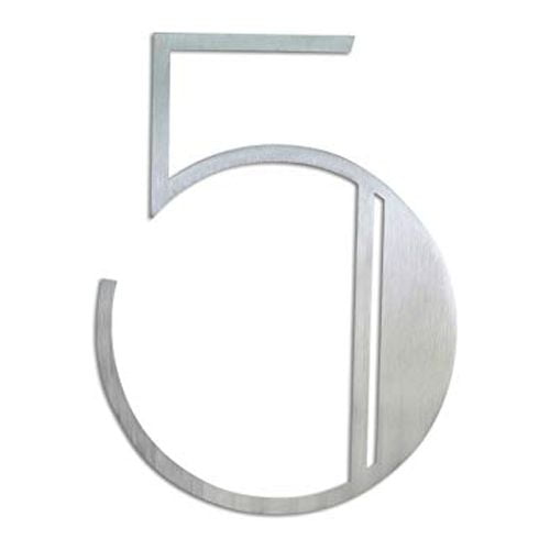 NACH Brushed Finish Stainless Steel Art Deco Floating House Number For Outside, Hidden Anchor Mount Metal Address Numbers, Maximum Rust Protection, Silver, 6 inch, #5, JW-DECONUMBER-5