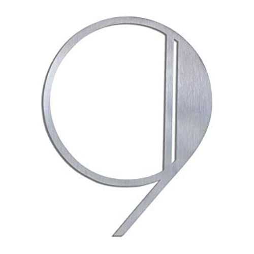 NACH Brushed Finish Stainless Steel Art Deco Floating House Number For Outside, Hidden Anchor Mount Metal Address Numbers, Maximum Rust Protection, Silver, 6 inch, #9, JW-DECONUMBER-9