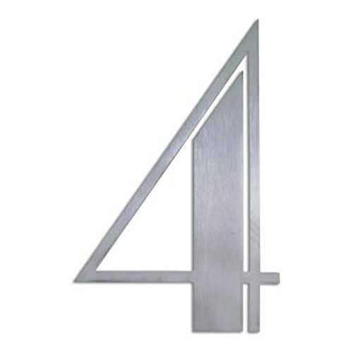 NACH Brushed Finish Stainless Steel Art Deco Floating House Number For Outside, Hidden Anchor Mount Metal Address Numbers, Maximum Rust Protection, Silver, 6 inch, #4, JW-DECONUMBER-4