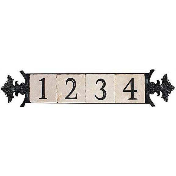NACH Crested House Address Sign, Outdoor Address Plaque, Cast Iron House Number Sign, Small Crest, 4 Numbers, Iron, 24 x 5 x 1", KA-SMALLCREST-4