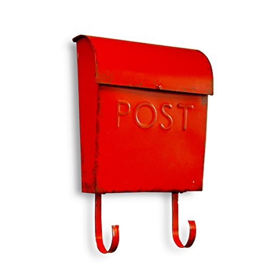 NACH Euro Aged Red Mailbox with Newspaper Holder, Rustic Wall Mount Mailboxes for Outside, Outdoor Mail Holder, Rust Resistant Metal Mailbox, 11 x 4 x 13 inch, TH-15657