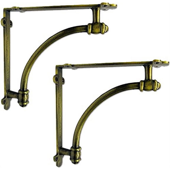 NACH Half Round Wall Mount Shelf Bracket, Decorative Brackets, Heavy Duty Cast Iron, 2 Pack, Antique Gold Finish (JS-90-064GM)