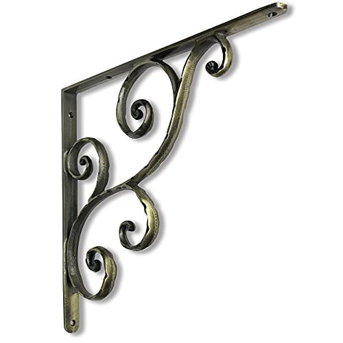 NACH Hammered Finish Rustic Shelf Bracket, Decorative Brackets, Wall Mount Shelving Brackets, Large, Bronze (JS-90-073BR)