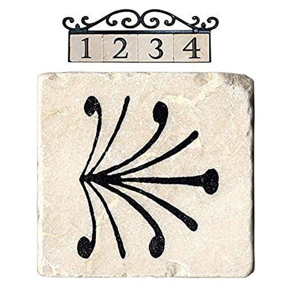 NACH Marble Tile Address Number for Outdoor Address Plaque, House Number Sign, Classic House Number Tile, Wall Decor, Decorative Tile Feather, Beige, 4 x 4", AZ-CLASSIC-END3