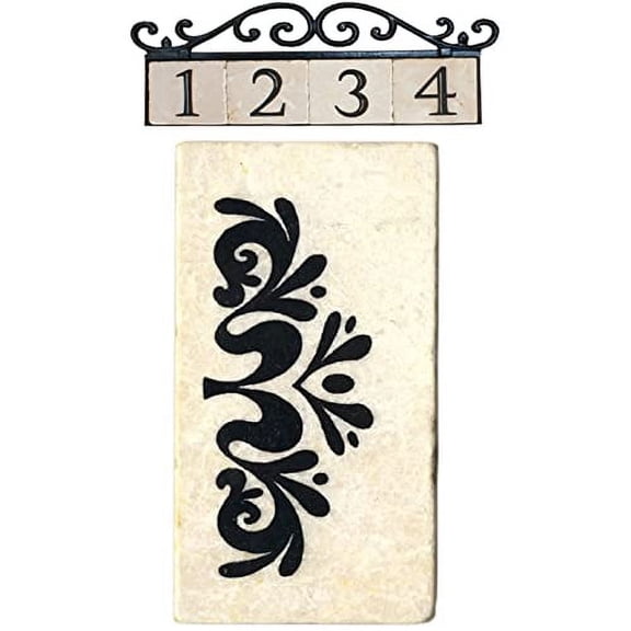 NACH Marble Tile Address Number for Outdoor Address Plaque, House Number Sign, Classic House Number Tile, Wall Decor, Half Decorative Leaf Tile, Beige, AZ-CLASSIC-HALF-ENDCAP