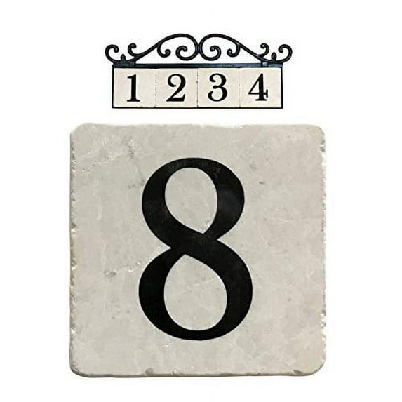 NACH Marble Tile Address Number for Outdoor Address Plaque, House Number Sign, Classic House Number Tile, Wall Decor, 4 Inch, Number 8, White, PN-8108