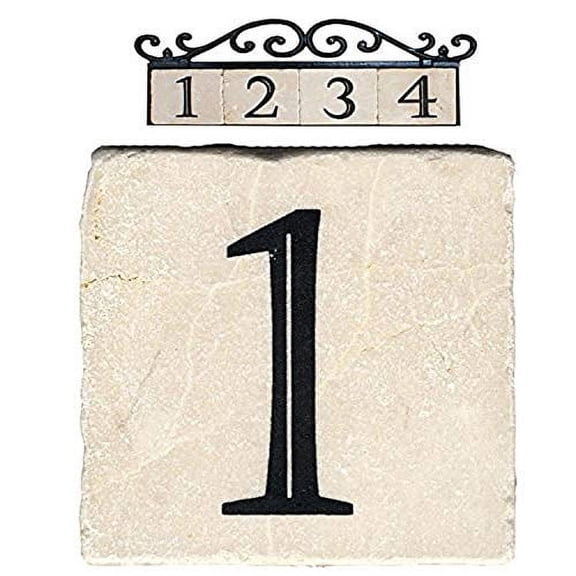 NACH Marble Tile Address Number for Outdoor Address Plaque, Beige House Number Sign, #1, 4 x 4"