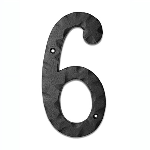 NACH Matte Black Hammer Tone Cast Iron House Number for Outside or Inside, Metal Modern House Numbers For Mailbox, Front Door, Maximum Rust Protection, 6 inch, Number 6, KE-HM6-BLK-6