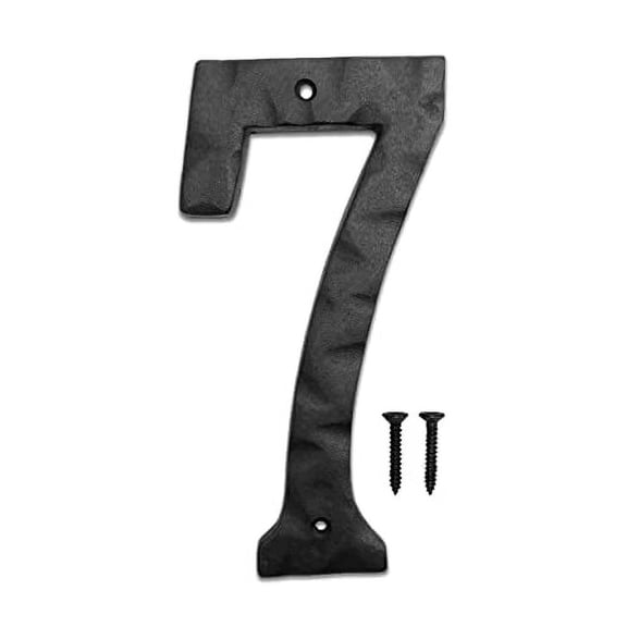 NACH Matte Black Hammer Tone Cast Iron House Number for Outside or Inside, Metal Modern House Numbers For Mailbox, Front Door, Maximum Rust Protection, 8 inch, Number 7, KE-HM8-BLK-7
