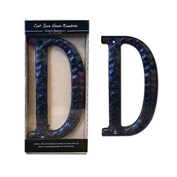 NACH Original Rustic Finish Cast Iron House Address Number for Outside or Inside, Decorative Mailbox Number for Outside, Maximum Rust Protection, Letter D, 5.5 inches, Black, JS-RUSTIC-D