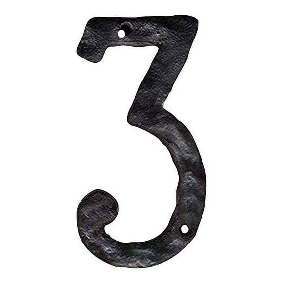 NACH Original Rustic Finish Cast Iron House Address Number for Outside or Inside, Mailbox Number for Outside, Maximum Rust Protection, 4 Inch, Black, #3, JS-RN4-3