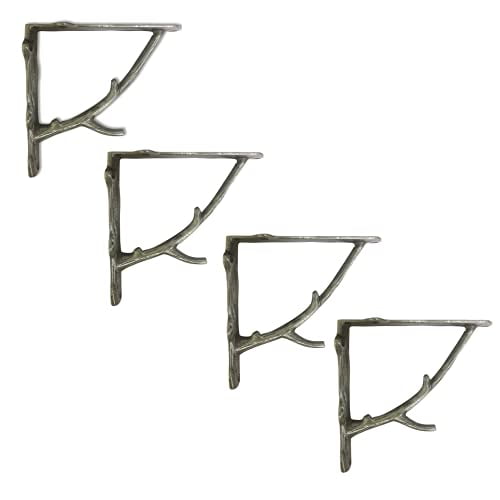 NACH Rustic Branch Shelf Bracket, Wall Mount Shelving Brackets (4 Pack), JS-90-078AMS