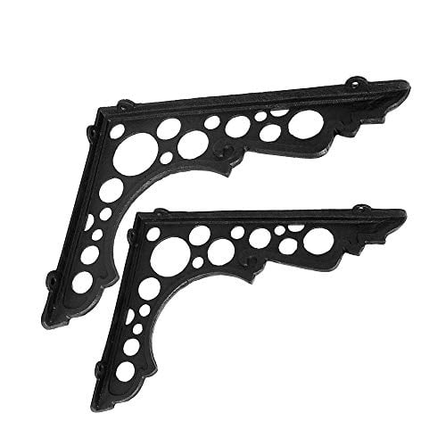 NACH Rustic Cast Iron Rustic Shelf Brackets with Circle Design, Decorative Brackets for Shelving, DIY Projects, Black Shelf Bracket, Medium 9.4 x 1.5 x 7.5 Inches, Black, 2 Pack (JS-90-075)