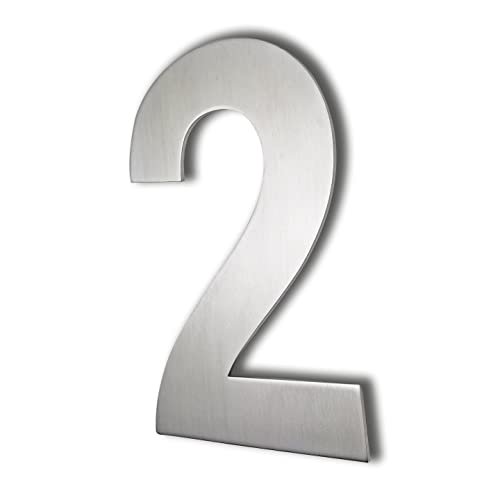 NACH Satin Finish Stainless Steel Arial House Number For Outside, Hidden Anchor Mount Metal Address Numbers, Maximum Rust Protection, Silver, 6 inch, #2, JW-ARIALNUMBER-2