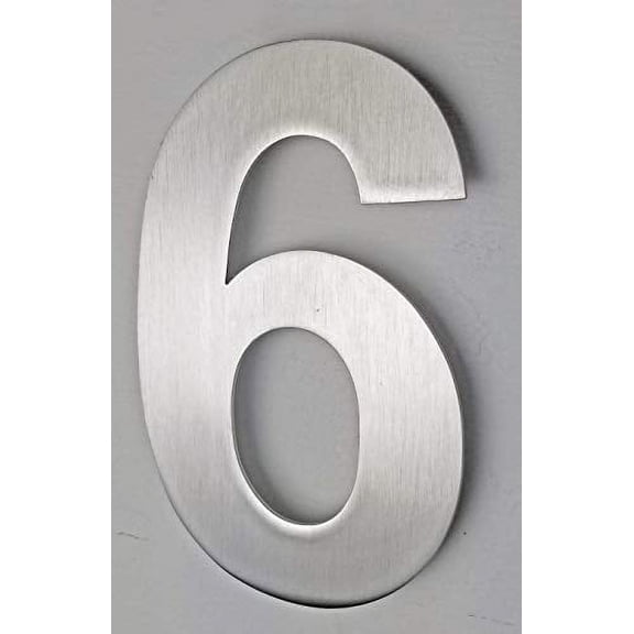 NACH Satin Finish Stainless Steel Arial House Number For Outside, Hidden Anchor Mount Metal Address Numbers, Maximum Rust Protection, Silver, 6 inch, #6, JW-ARIALNUMBER-6