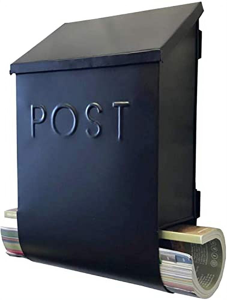 Trixie Black Galvanized Steel Wall Mounted Mailbox with Newspaper Holder