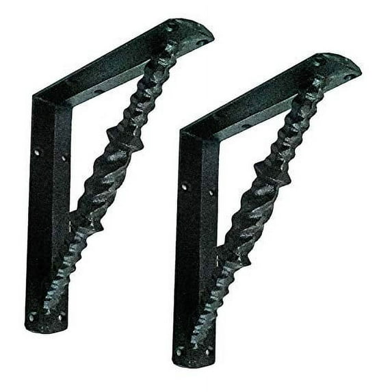 NACH Twist Rustic Wall Mount Shelf Bracket, Heavy Duty Brackets, Decorative Black L Bracket, 2-Pack