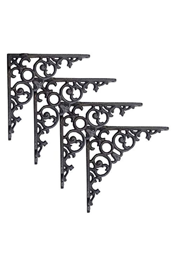Victorian Scroll Shelf Brackets, Decorative Black Shelf Bracket, Cast Iron, Medium (JS-90-417)