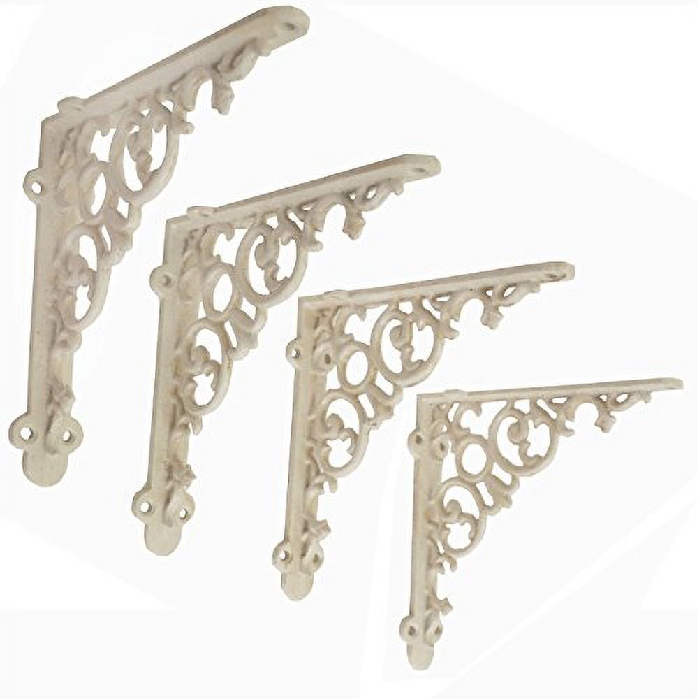 NACH Victorian Scroll Shelf Wall Mount Bracket, Decorative Shelving Brackets, Pack of 4, White