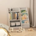 thumbnail image 1 of NACHES 3 Tier Kid Bookshelf Wooden 4 Sling Children Bookcase Toddler Montessori Bookcase Book Rack Display Toy Storage Organizer Book Display Shelf Stand Classroom Bedroom Nursery Playroom (Grey), 1 of 18