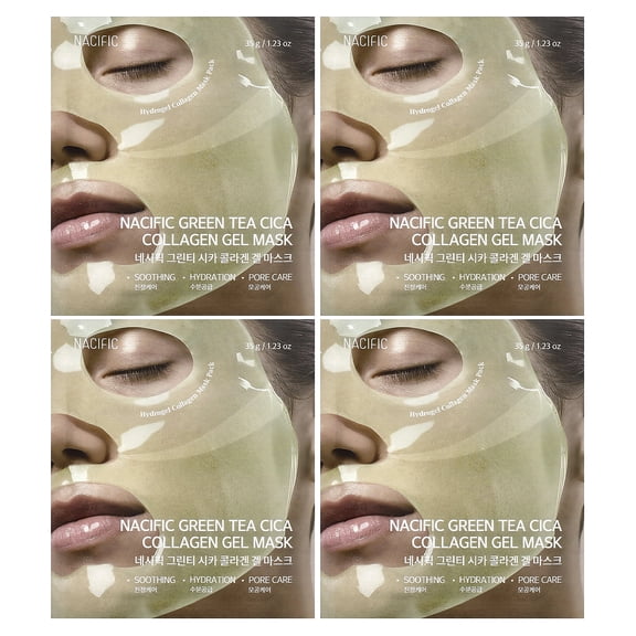 NACIFIC Collagen Gel Facial Mask (Green Tea Cica) 35gX4EA Set Hydrogel Deep Korean Face Mask Hydrating Overnight Elasticity Firming Pore Minimizing for All skin types