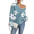 thumbnail image 1 of NACOjama Womens Long Sleeve Sweater V Neck Casual Loose Knit Top Blue S, 1 of 5