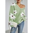 thumbnail image 1 of NACOjama Womens Long Sleeve Sweater V Neck Casual Loose Knit Top Green XL, 1 of 5